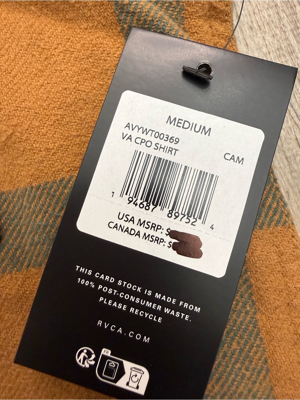 NWT RVCA CPO Flannel Shirt Camel Medium - Picture 9 of 11